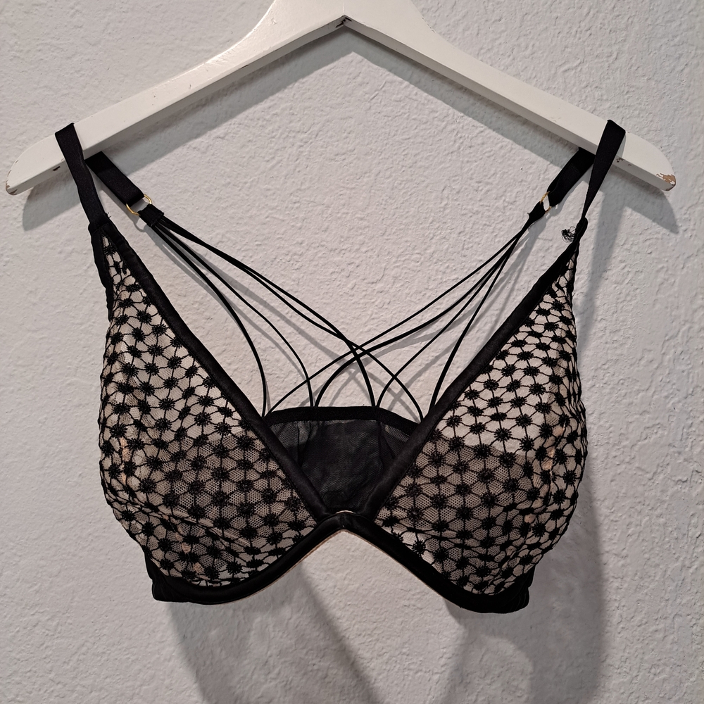 Victoria's Secret Black and Cream Lace Bras with Decorative Straps